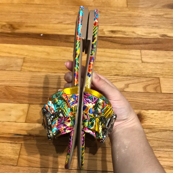 Pomona Jewel Funky Bright Neon Slide Embellished Flats Rhinestone SlipOn Crystal - Picture 3 of 9